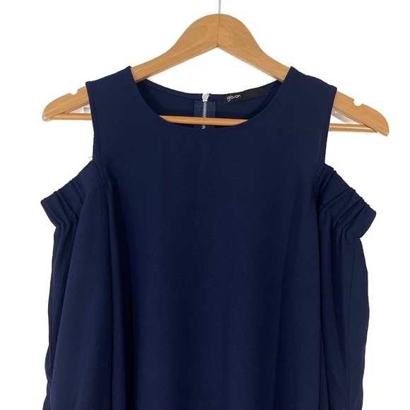 Gibson Women’s Size X-Small Solid Navy Blue Cold Shoulder Tunic Tie Sleeve Top - Picture 2 of 12